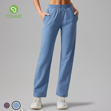 运动长裤女抽绳款抓绒锁温保暖阔腿长裤舒服显瘦健身服女跑步长裤