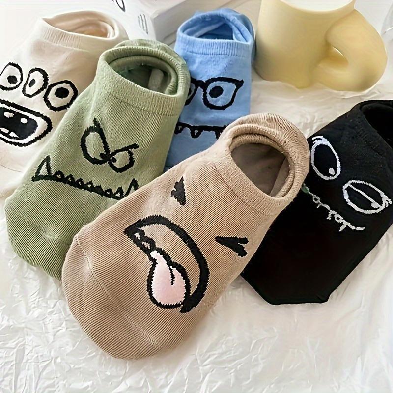2025 New Cross-Border Dropshipping 5 Pairs of Funny Face Socks Lightweight Cross-Border Dropshipping