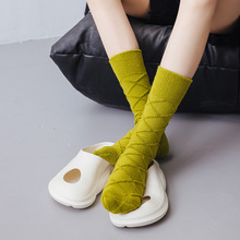 立体毛圈反穿袜子女冬季加厚保暖韩国ins潮时尚个性绿色中筒长袜