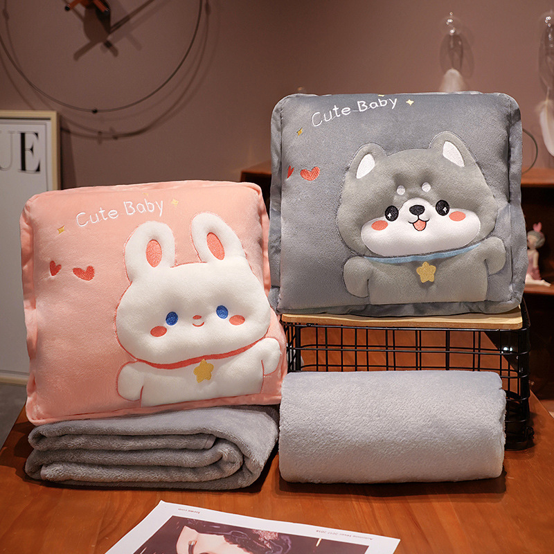 Manta de almohada de dibujos animados almohada de calentamiento de manos edredón de doble uso de aire acondicionado de oficina manta dos-en-uno coche almohada para dormir