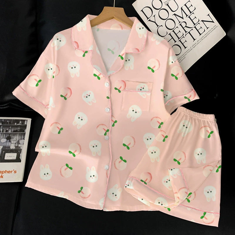 Silk Summer Pajama Set, Thin Cardigan & Shorts, Lightweight Sleepwear, Multiple Colors