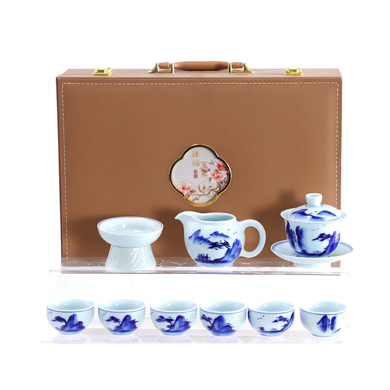 손으로 그린 차 세트 세트 커버 그릇