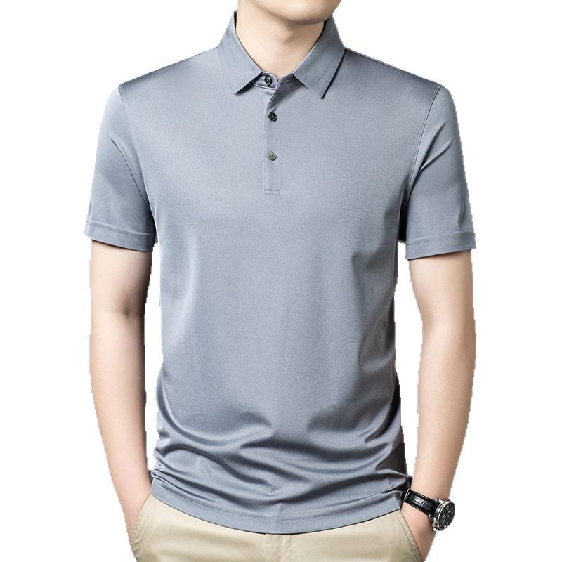 Áo polo nam tay ngắn lụa tơ tằm cổ bẻ mỏng nhẹ — Màu xanh dương JS1601077