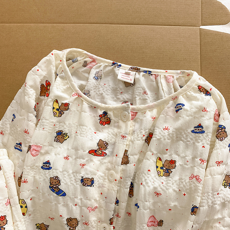 Cloud Cotton Gauze Pajamas Women's Spring and Autum Japanese Style Cartoon Ins Long-Sleeved Loose Cute Girl Home Wear Set