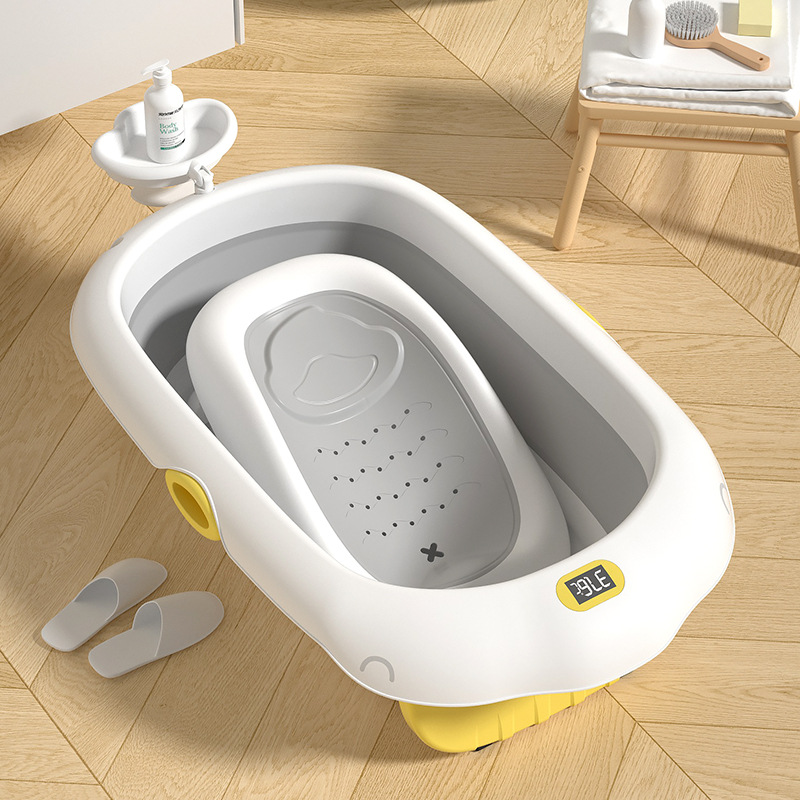 Baby Bathtub Baby 0-8 Years Old Bathtub Lying Support Non-slip Bracket Foldable with Temperature Household Portable Constant Temperature