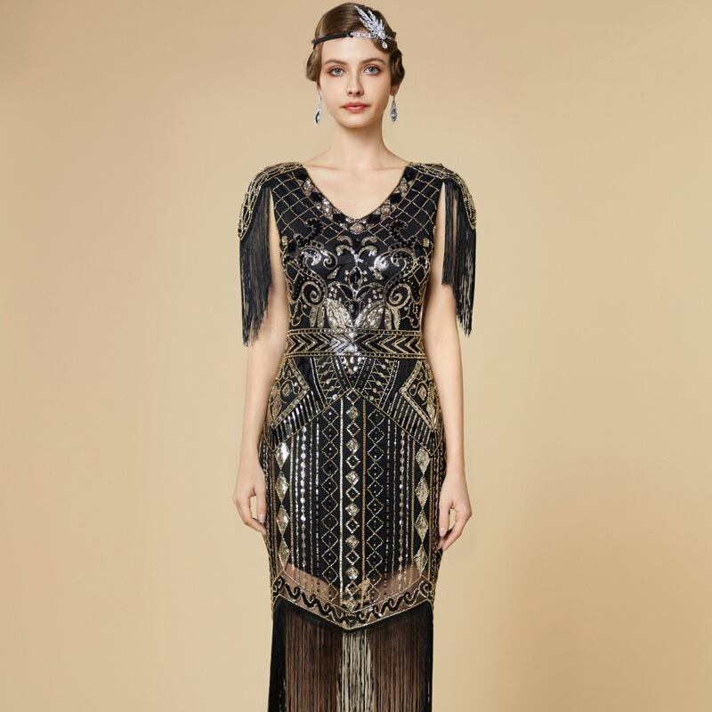 Sequin Short-Sleeved Dress 1920S Retro Gatsby Ball Banquet Tassel Plus Size Dress Amazon Cross-Border Sequin Short-Sleeved Dress 1920S Retro Gatsby Ball Banquet Tassel Plus Size Dress Amazon Cross-Border
