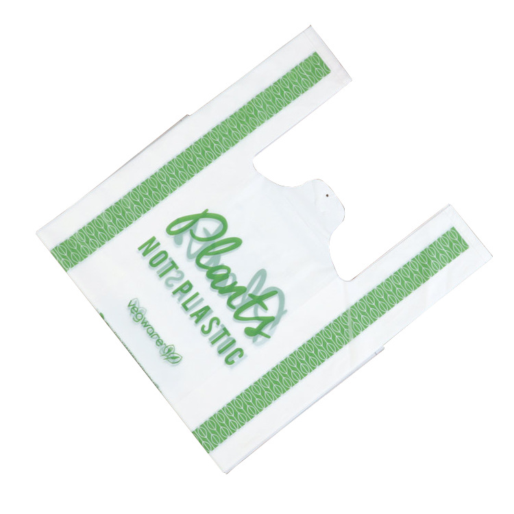 Bolsa de chaleco totalmente biodegradable personalizada compostable bolsa de compras portátil supermercado gran cantidad al por mayor