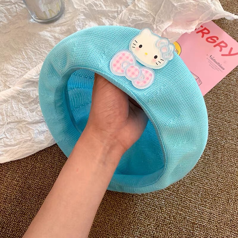 粉色Kitty猫咪贝雷帽女夏季薄款透气可爱帽子显脸小画家帽子批发|undefined