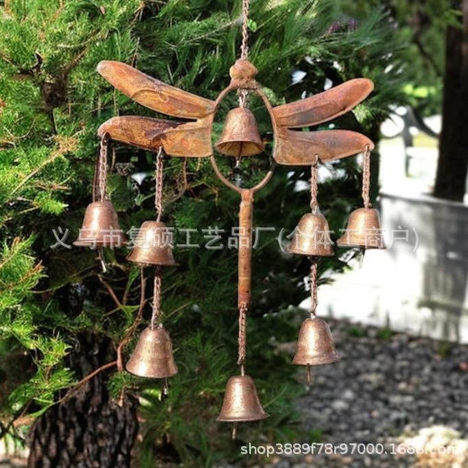 跨境挂饰DragonflywithBellsWindChime蜻蜓风铃金属装饰品园艺花|undefined