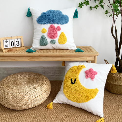 Tufted pillow cute sun cloud stars tassel cartoon children pillow sofa seat lumbar pillow cushion