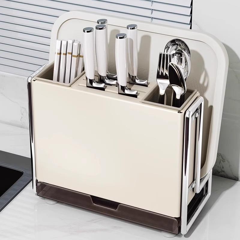 Estante de cuchillos de cocina Estante de almacenamiento Encimera de hogar de estilo crema Tablero de cocina magnético Estante de tapa de olla Jaula de palillos Estante de almacenamiento de cuchillos integrado