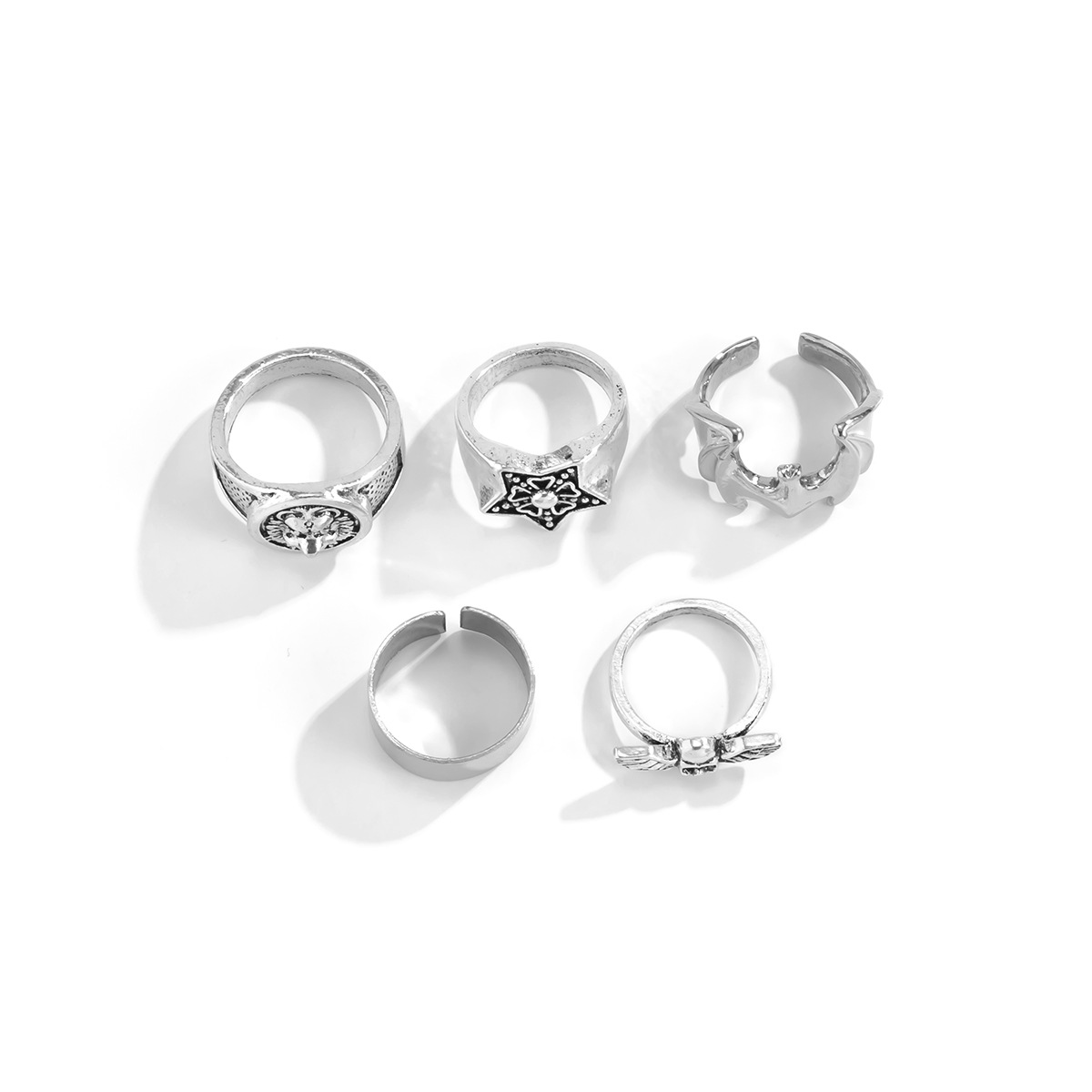 Cartoon Style Star Wings Skull Alloy Rings 5 Pieces display picture 3