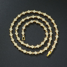 ins风男女情侣新款潮人满钻花形十字架项链轻奢拼接锁骨颈链网球