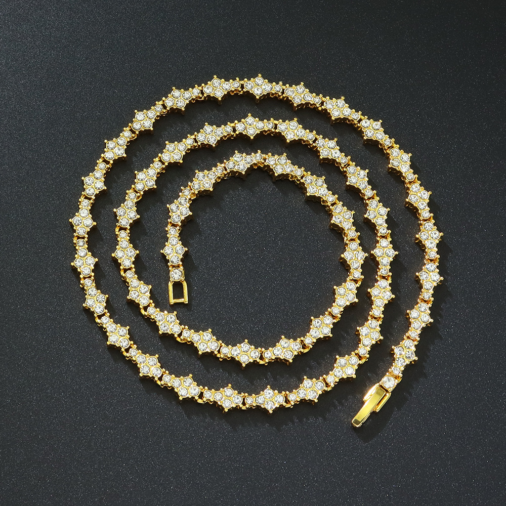 ins风男女情侣新款潮人满钻花形十字架项链轻奢拼接锁骨颈链网球