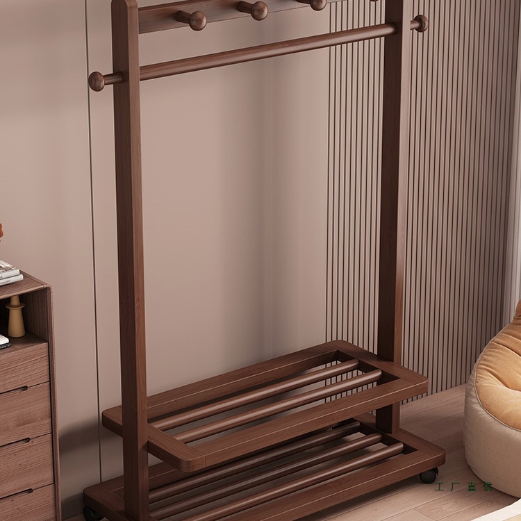 Solid Wood Coat Rack, Floor-Standing Bedroom Household Old Bamboo Clothes Hanger, Simple Clothes Drying Rack, Indoor Clothes Rack