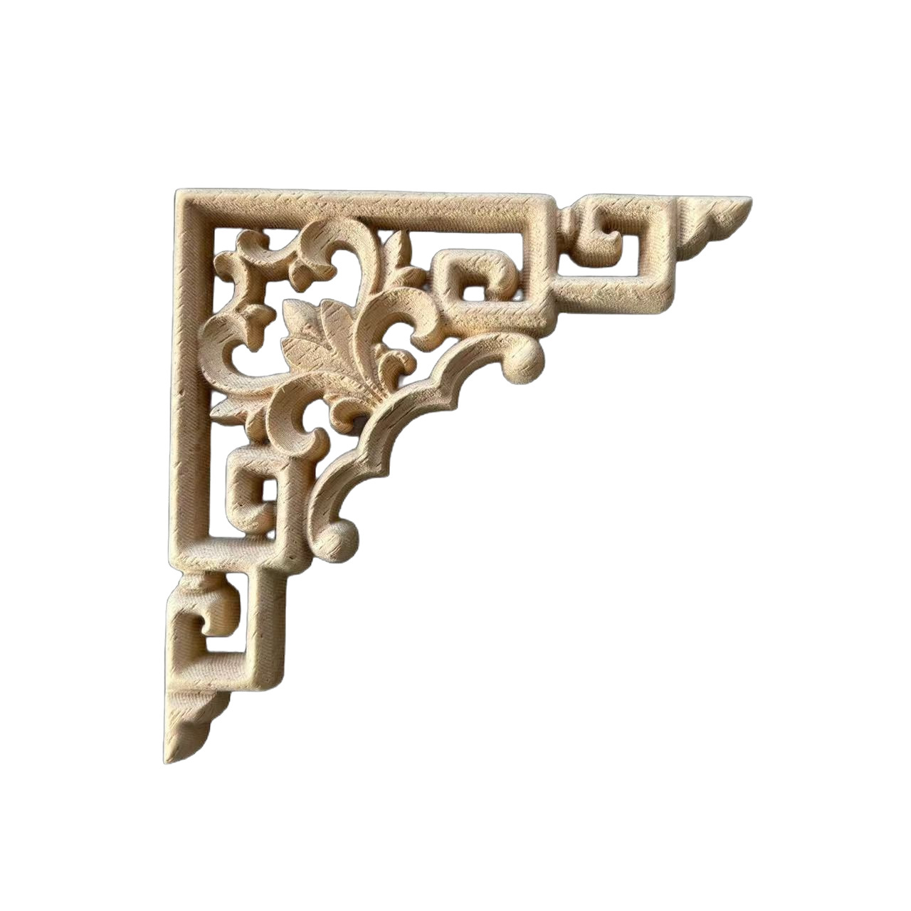 Tallado en madera de Dongyang Flor de esquina de estilo europeo chino Parche tallado en madera maciza Fondo de muebles Parche decorativo con borde Flor de esquina