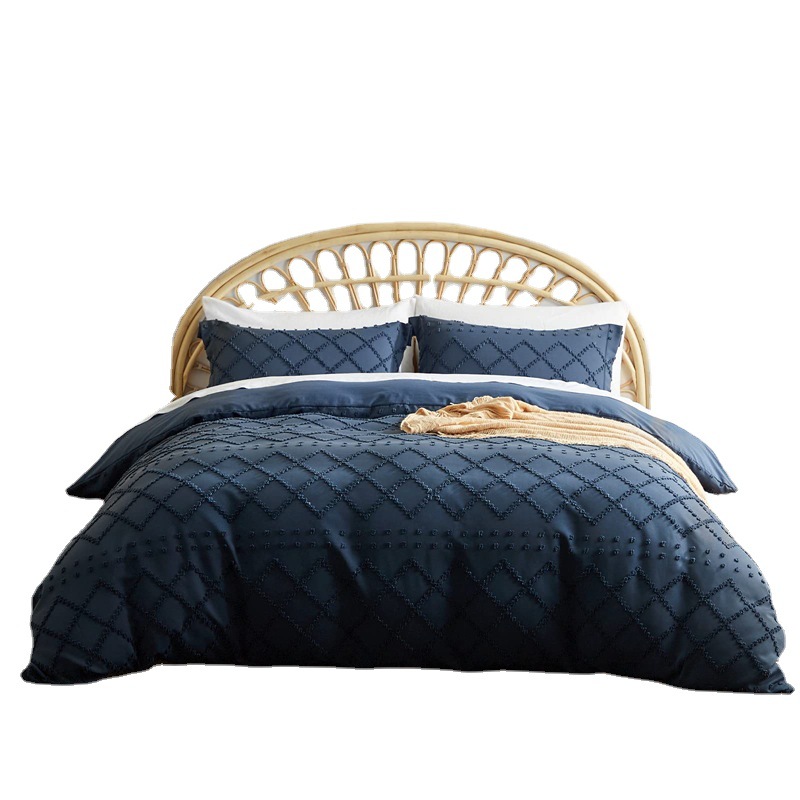 定制加工亚马逊爆款剪花三件套簇绒纯色波西米亚全棉套件被套枕套