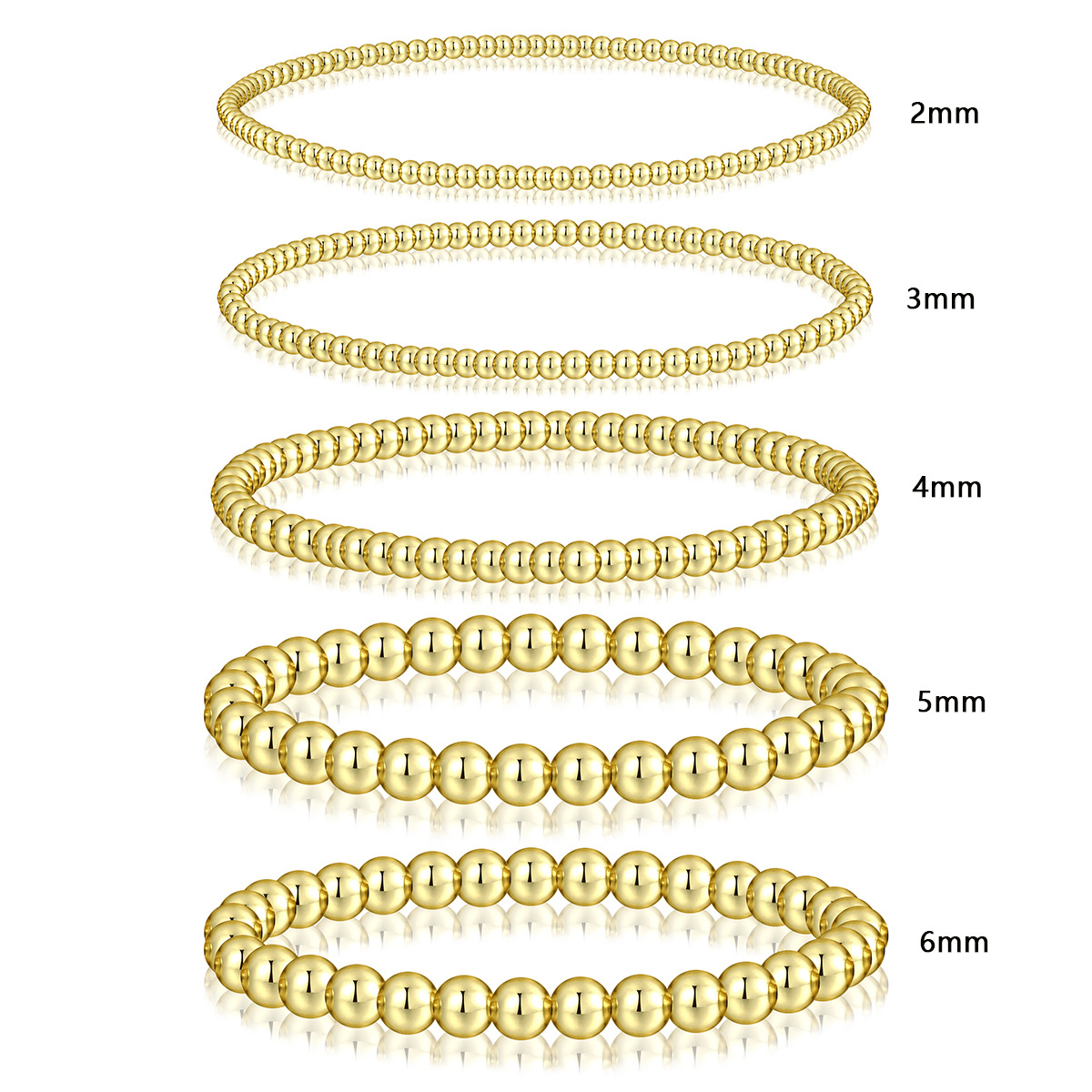 Ventas transfronterizas calientes de estilo europeo y americano de oro real chapado con cuentas pulseras elásticas 5 piezas de moda pulseras de cuentas de alta calidad al por mayor