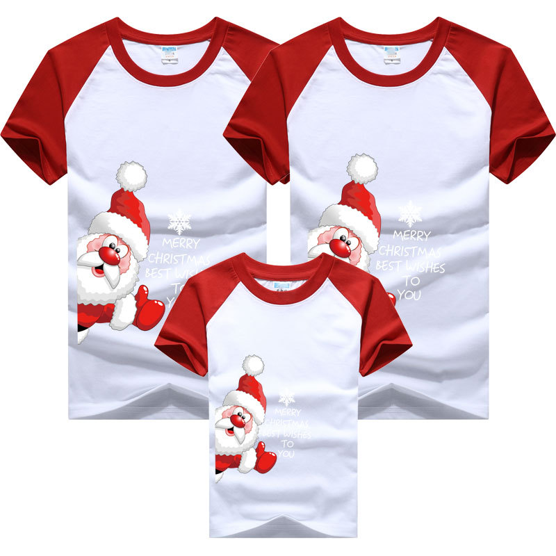 Navidad padre-hijo ropa bebé 2024 nueva moda una familia tres o cuatro familia ropa manga raglán color a juego manga corta Camiseta