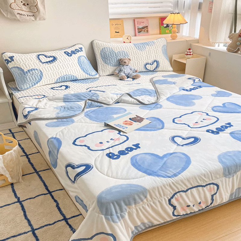 2025 nuevo juego de cuatro piezas de cama de seda de hielo de verano, juego de tres piezas de ropa de cama de cama de látex de verano