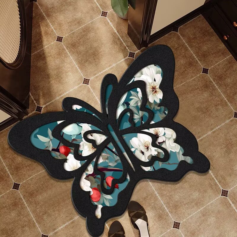 中古风蝴蝶硅藻泥地垫浴室吸水防滑脚垫耐脏耐磨卫生间门垫代发