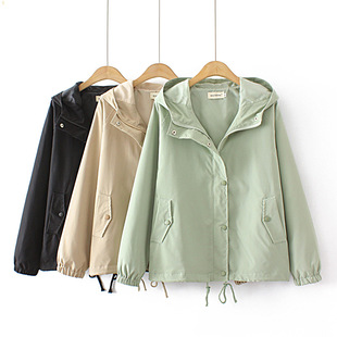 Plus size women's solid color Harajuku style hooded coat autumn loose slimming Western style short windbreaker H3073
