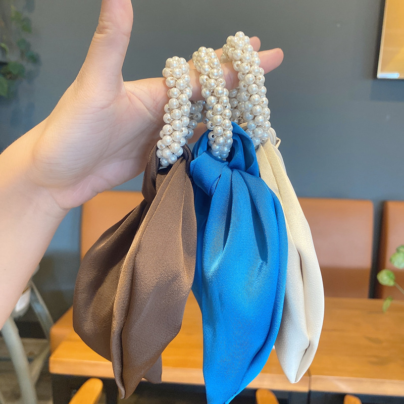 Korean Style Imitation Pearl Ribbon Bows Hair Rope display picture 1