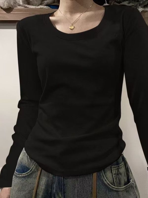 特价螺纹棉2025新款时尚休闲纯色显瘦修身打底衫女秋冬上衣T恤女|undefined