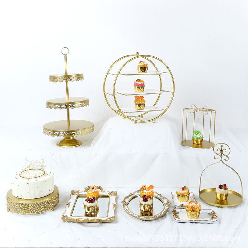 Estante de pastel creativo europeo de postre de metal de decoración estante de exhibición de hotel buffet comida fría mesa de té image 25