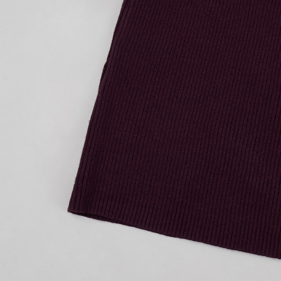 Bộ hai món áo cardigan dệt kim cổ chữ V gân sọc dài tay và chân váy dài cạp cao — Màu be, Màu tím chi tiết 12