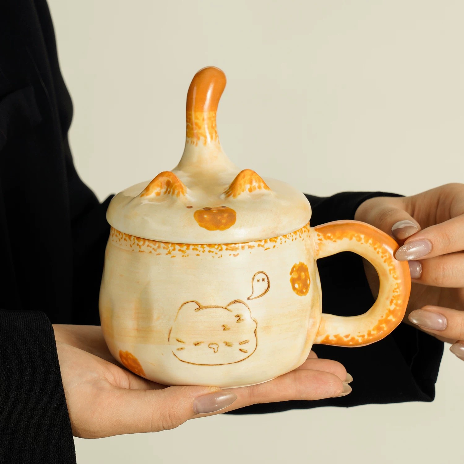 Taza de cerámica hecha a mano con tapa de diseño taza de café creativa para niños taza de agua casera regalo de cumpleaños