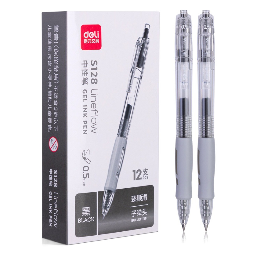 Deli S128 Zhenshun slip Oficina pluma de gel de 0,5mm empuje bala pluma de gel para el estudiante Examen de escritura