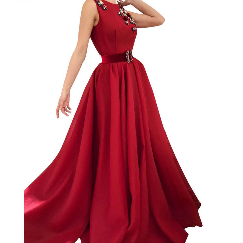Cross-border Amazon festive red slim-fit sleeveless banquet performance host evening dress bridesmaid daily dress