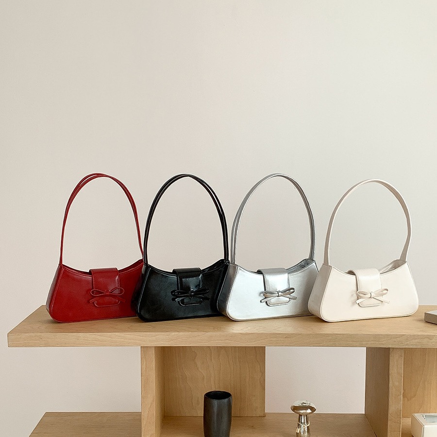 Borsa a tracolla singola rossa da donna 2024, nuova versione coreana, alla moda, minimalista, con fiocco sottobraccio_voghion.com