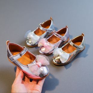 Girls 2025 Spring New Bow Soft Sole Children's Princess Leather Shoes Manufacturer Wholesale Velcro Children's Shoes