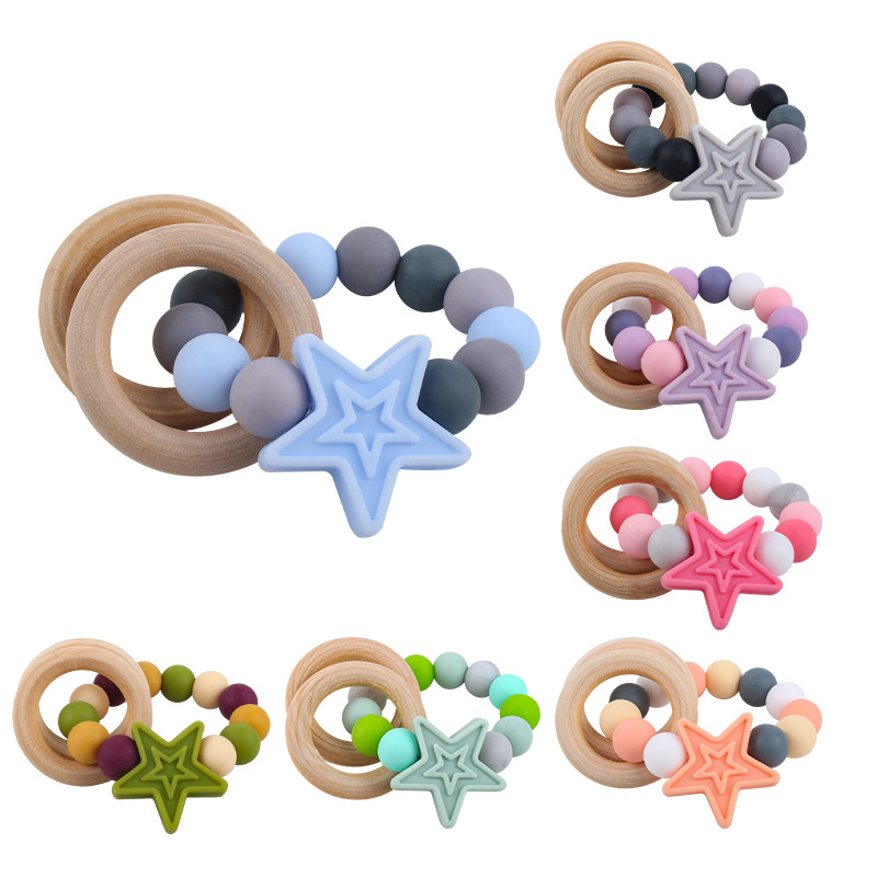 AliExpress nueva fábrica en stock al por mayor bebé mordedor pulsera de silicona para niños estrella de cinco puntas dientes juguetes de molienda