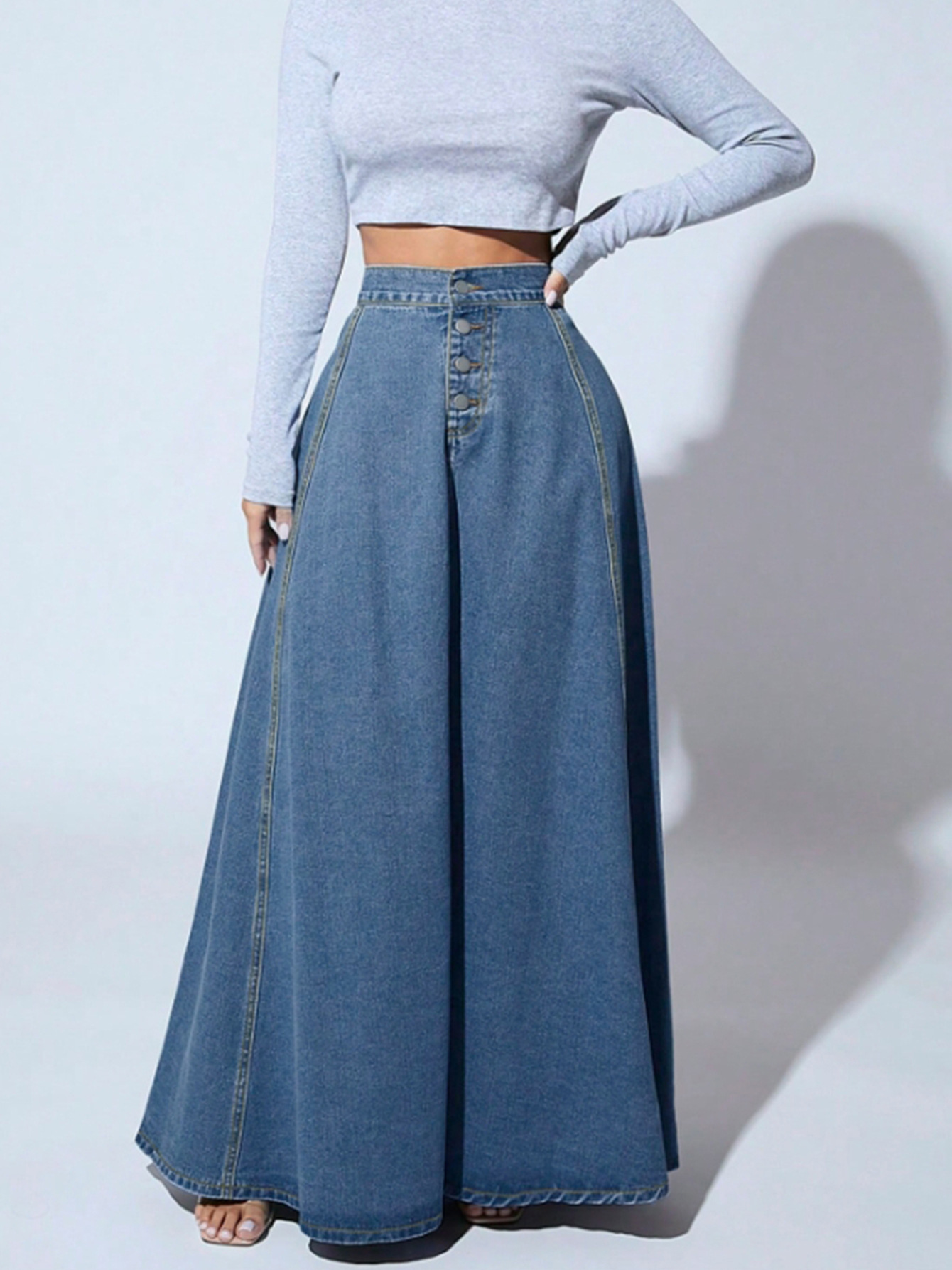 Regular Fit Fit Type 2025 Spring And Summer Streetwear Solid Color Cotton Denim Maxi Long Dress Skirts