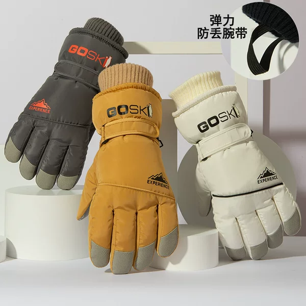 Ski Gloves Winter Women's Men's Couple's fleece-lined Thickened Warm Wind-proof Water-splashing Riding Non-slip Mountaineering Down Cotton