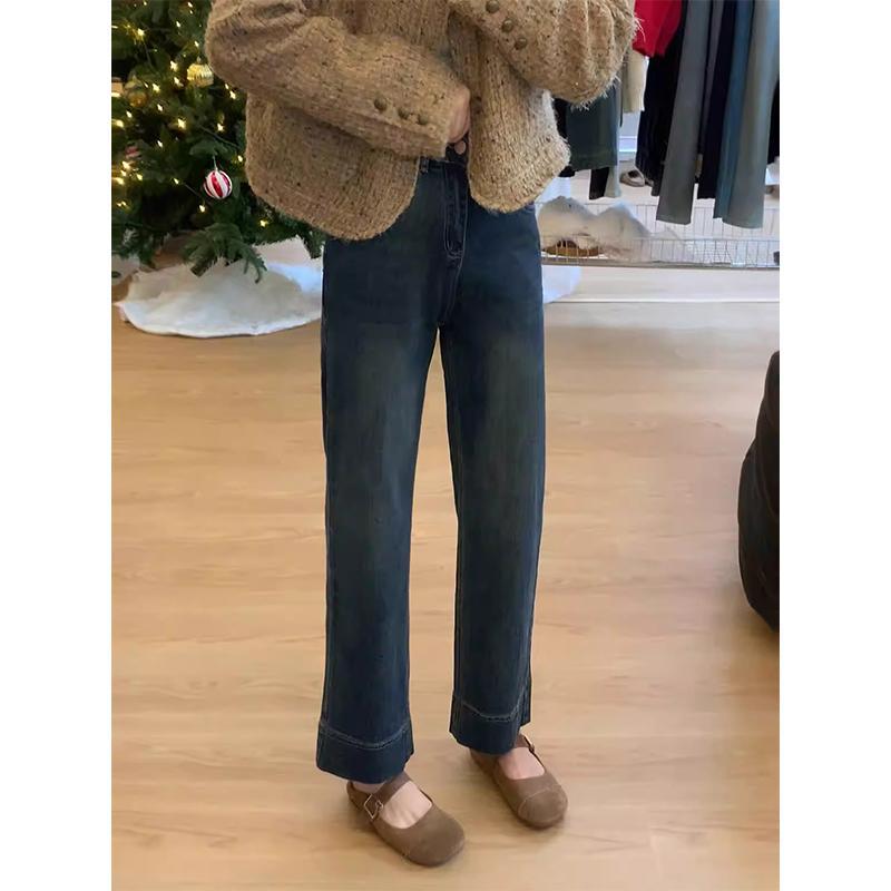 플러스 사이즈 높은 허리 넓은 다리 청바지 여성의 2024 가을 새 통통녀 슬리밍 작은 9 점 스트레이트 파이프 바지