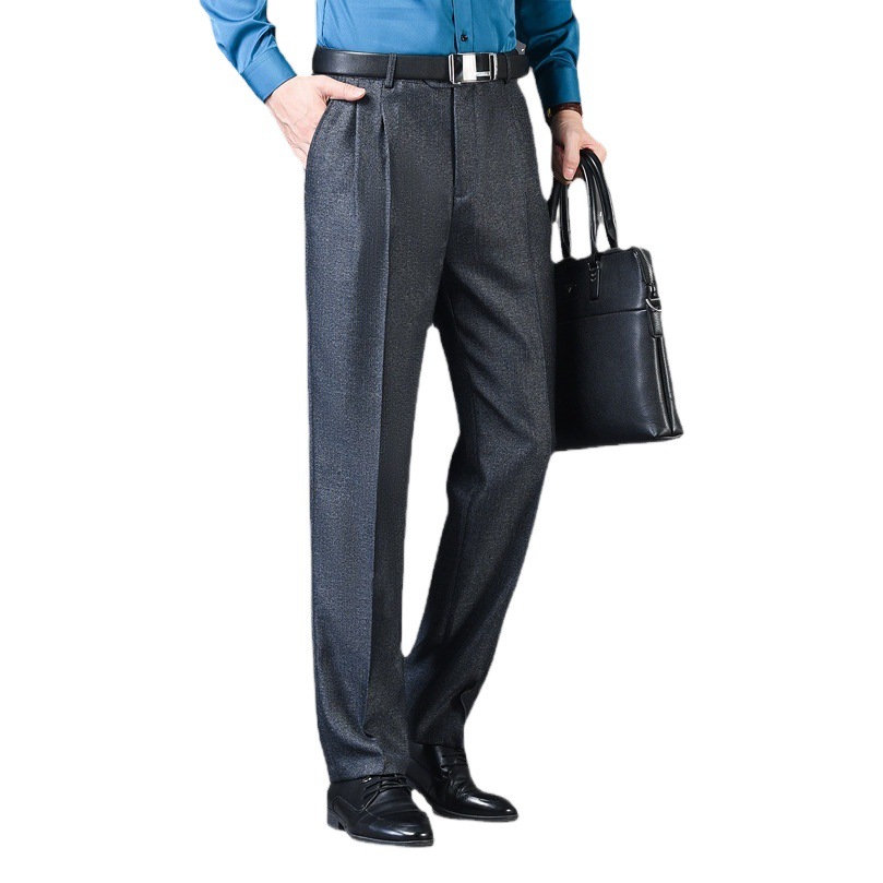 Pantalones de Vestir para Hombre, Estilo Holgado con Doble Pliegue, Cintura Alta, Sin Plancha, Casuales, Profesionales, para Trabajo, Otoño/Invierno 2025, Estilo Grueso para Primavera/Otoño image 1