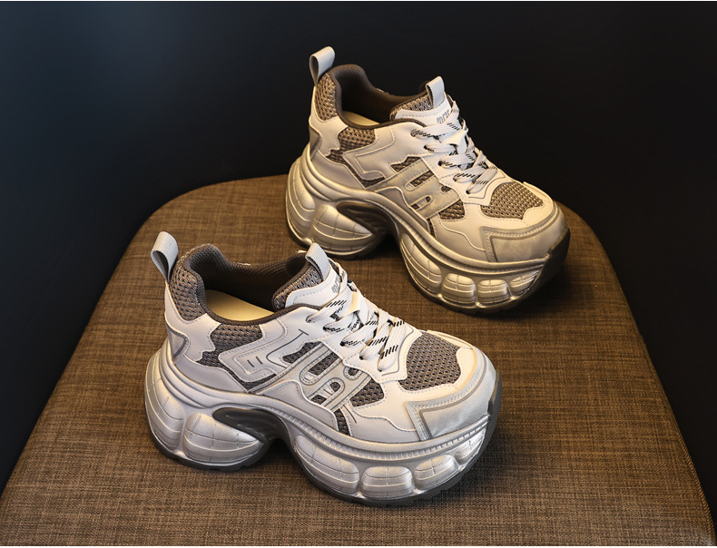 Giày sneaker nữ chunky đế dày mặt lưới thoáng khí, phong cách thể thao — màu trắng chi tiết 4