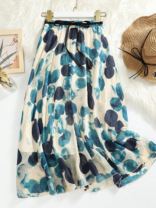 Clearance Sale~ High-End Brand Exclusive Women's Double-Layer Ramie A-Line Skirt with Polka Dot Cotton Linen Half Skirt