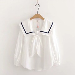 2024 New Arrival Children's Girls' Spring and Autumn Shirts, Navy Style, Long-Sleeved Blouse for Older Children