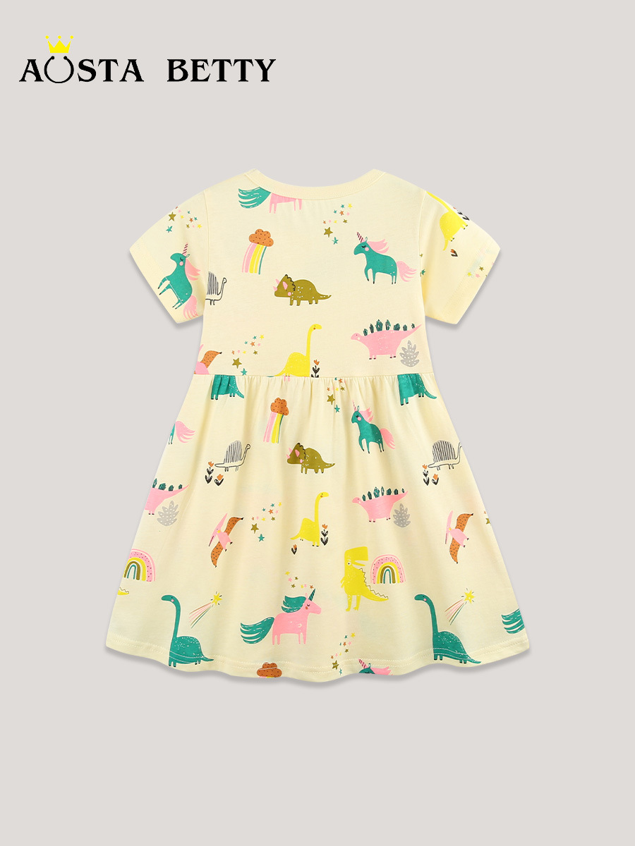 26 prendas de vestir infantiles de verano, faldas para niños, vestidos de niña de manga corta con cuello redondo de estilo europeo y americano, faldas de princesa para niños con estampado de moda