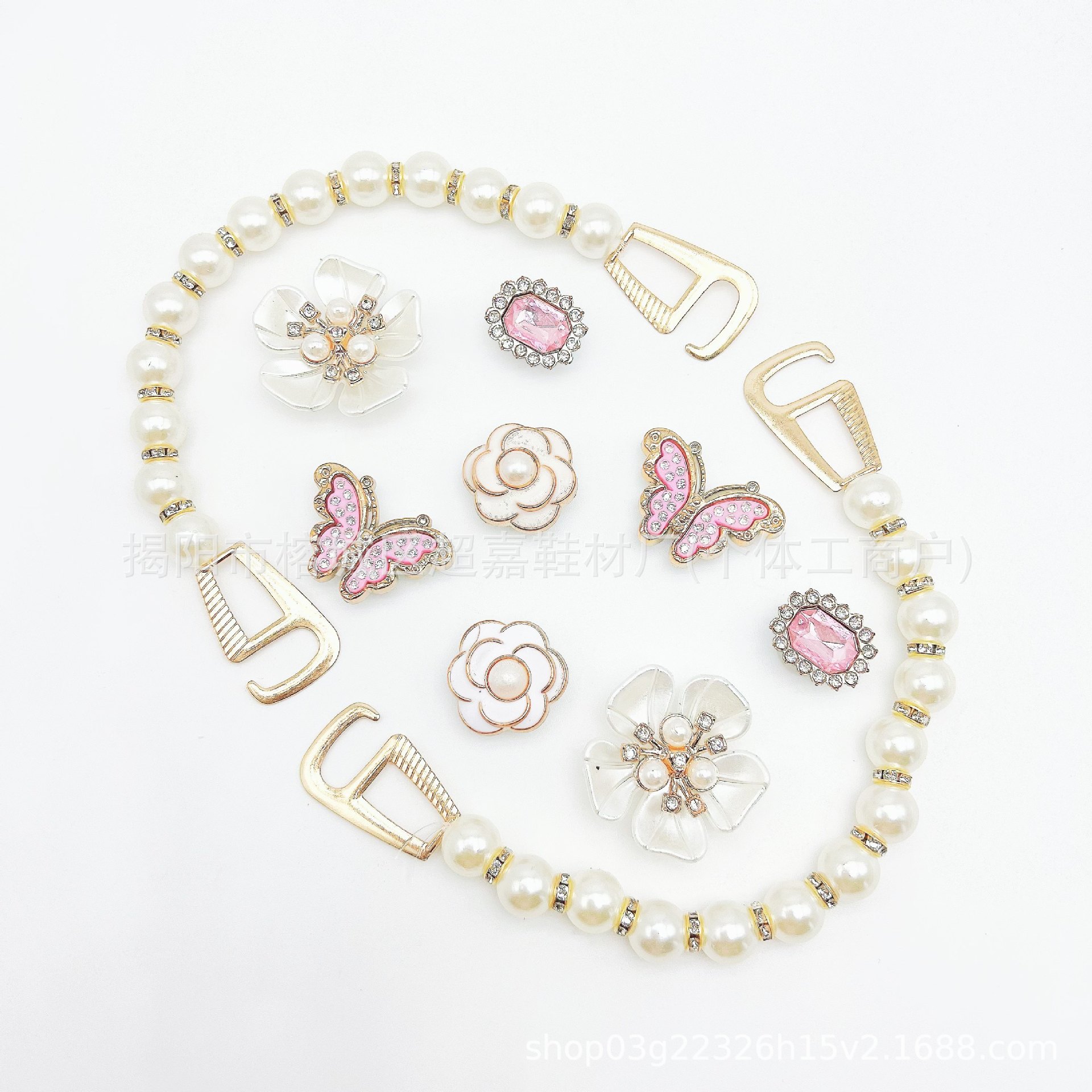 CJ-072 Cadena de Perlas Mariposa Diamante Rosa