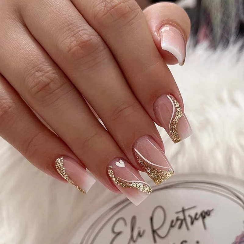 Mid-length European and American Flash Gradient Ins Hot Girl Nail Art Love Wearable Nail Pieces False Nails Mixed Batch Mid-length European and American Flash Gradient Ins Hot Girl Nail Art Love Wearable Nail Pieces False Nails Mixed Batch