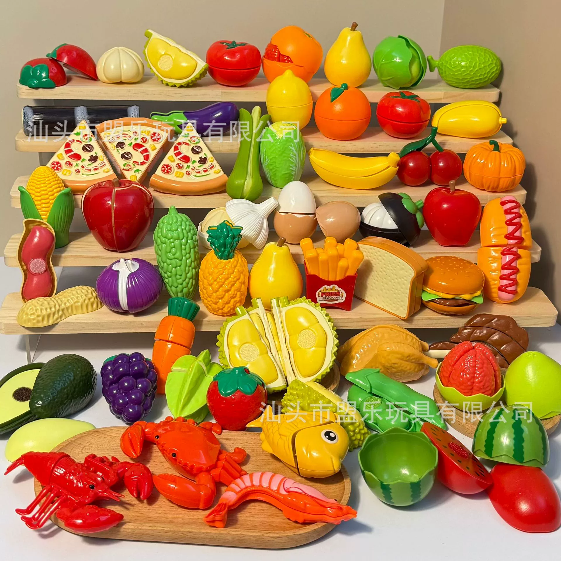 Детский игровой набор для ролевых игр: имитация нарезки фруктов и овощей, имитация очистки дуриана, нарезки мяса, пиццы, жареной курицы.