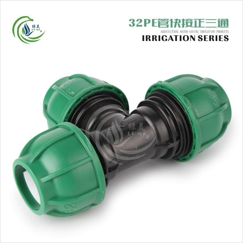 PE conector rápido sin fusión en caliente tubería de agua conexión rápida codo directo tee accesorios de tubería de agua de riego agrícola conexión rápida tapa verde