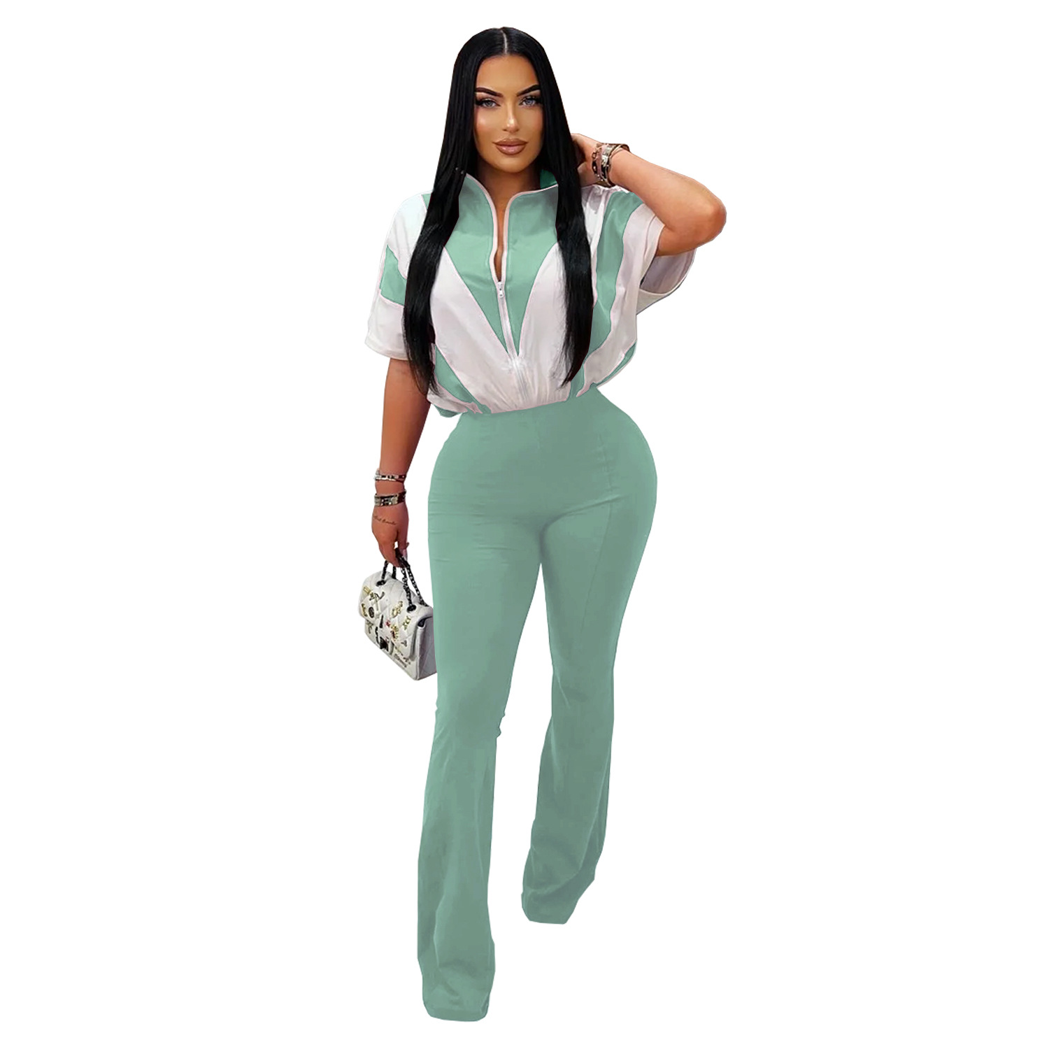 C7306 Aliexpress transfronterizo Amazon Europa y América de moda ropa de mujer casual delgada deportivo de mangas cortas pantalones largos set nuevo