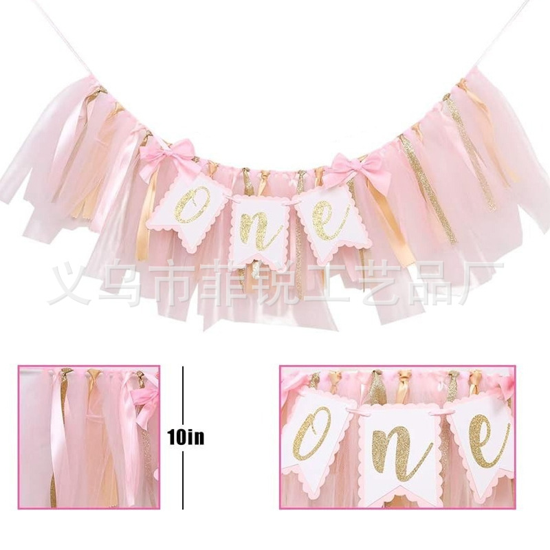 Guirnalda de Feliz Cumpleaños, Lazo Decorativo, Adorno para Pastel de Primer Cumpleaños, Bandera para Silla de Comedor, Corona, Gorro de Cumpleaños